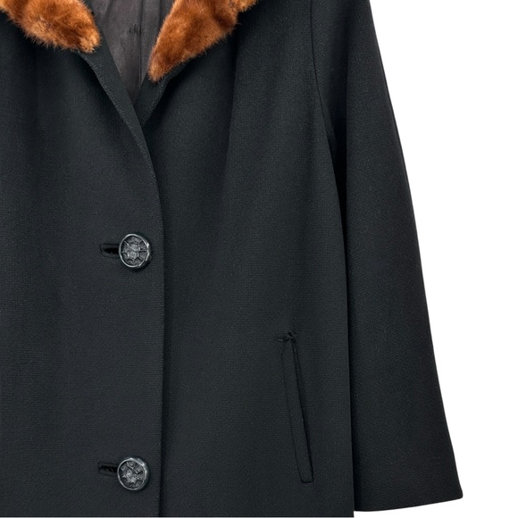 Vintage Fur Trimmed Classic Black Wool Full Length Pea Coat Peacoat - Picture 4 of 9